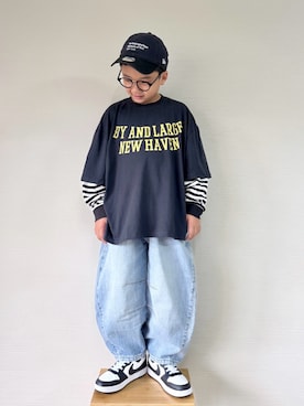 「アイテム（デニムパンツ）」を使った、yo_yoさん（キッズ・130cm）の秋コーディネート
