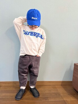 「petit main（プティマイン）のアイテム（キャップ）」を使った、yo_yoさん（キッズ・100cm）の冬コーディネート
