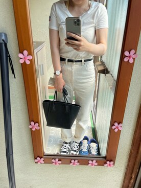 「Avail（アベイル）のアイテム（Tシャツ/カットソー、ホワイト系）」を使った、えりかさん（レディース・150cm）の夏コーディネート