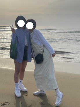 「アイテム（ジャンパースカート、ホワイト系）」を使った、mさん（レディース・164cm）の夏コーディネート