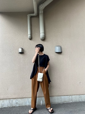 「OOFOS（ウーフォス）のアイテム（サンダル、ブラウン系）」を使った、rink.appleさん（レディース・150cm）の夏コーディネート