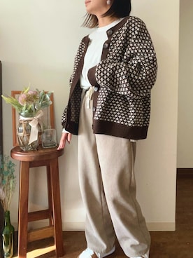 「アイテム（カーディガン/ボレロ）」を使った、あこさん（レディース・152cm・40代）の秋コーディネート