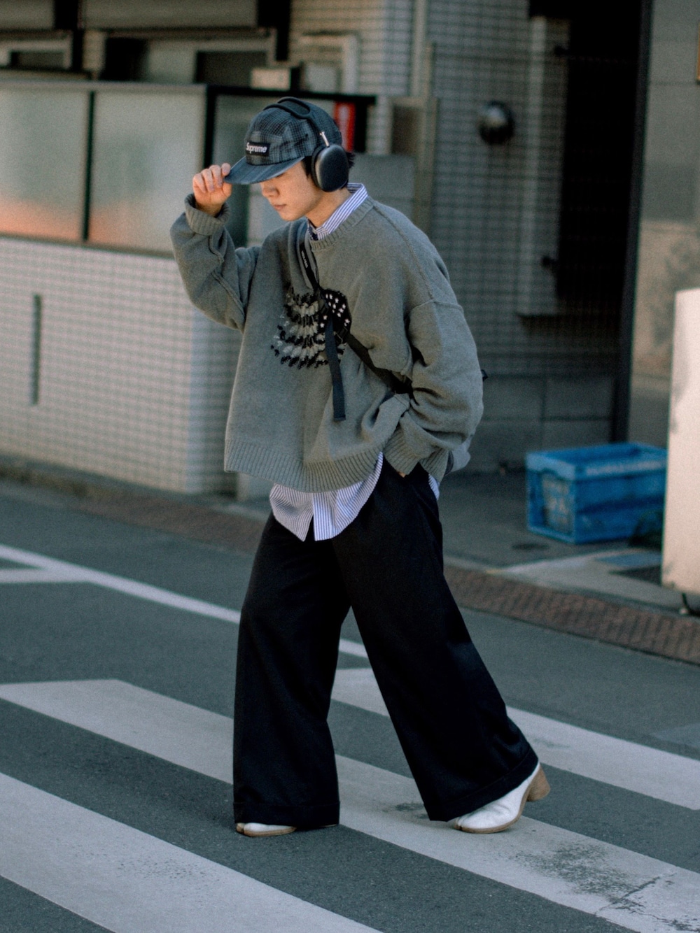 Supreme のキャップ（グレー系）を使った人気ファッション