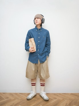 「POLO RALPH LAUREN（ポロ ラルフ ローレン）のクラシック フィット デニム シャツ（シャツ/ブラウス、ブルー系）」を使った、Naotoさん（メンズ・165cm）の夏コーディネート