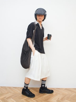 「soerte（ソエルテ）の2tuck Wide Half Pants（Assort）/ ２タックワイドハーフパンツ（アソート）（その他パンツ）」を使った、Naotoさん（メンズ・165cm）の夏コーディネート