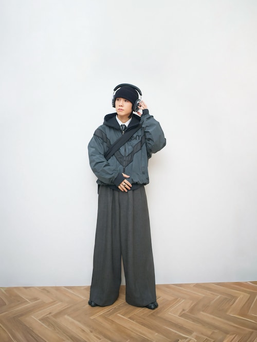 Wide straight herringbone tweed slacks/ワイドストレート