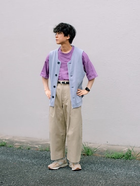 「STUDIO NICHOLSON（スタジオニコルソン）の【STUDIO NICHOLSON】 PEACHED COTTON VOLUME PLEAT PANTS（その他パンツ）」を使った、Naotoさん（メンズ・165cm）の夏コーディネート