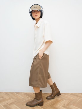 「soerte（ソエルテ）のSquare toe leather boots/スクエアトゥレザーブーツ（ブーツ、ブラウン系）」を使った、Naotoさん（メンズ・165cm）の夏コーディネート
