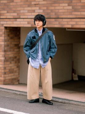 「STUDIO NICHOLSON（スタジオニコルソン）の【STUDIO NICHOLSON】 PEACHED COTTON VOLUME PLEAT PANTS（その他パンツ）」を使った、Naotoさん（メンズ・165cm）の冬コーディネート