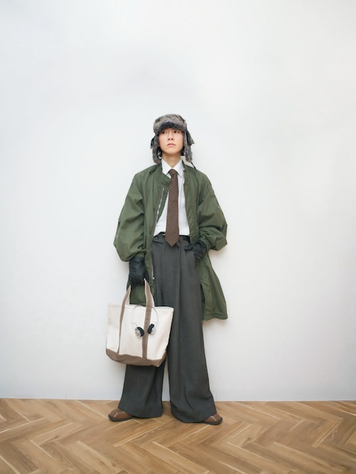 Wide Straight Herringbone Tweed Slacks / ワイドストレート
