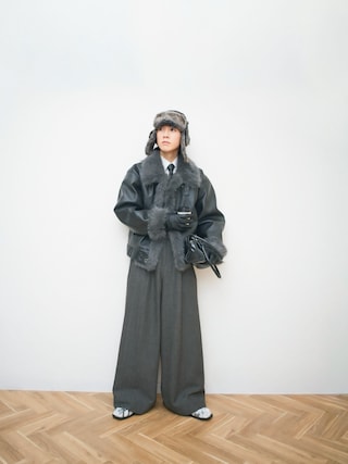 「soerte（ソエルテ）のStand Collar Fur-Trimmed B-3 Jacket / スタンドカラーB-3ムートンジャケット（ムートンコート）」を使った、Naotoさん（メンズ・165cm）の冬コーディネート