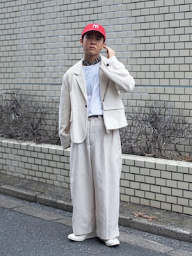 「アイテム（テーラードジャケット、ホワイト系）」を使った、Naotoさん（メンズ・165cm）の秋コーディネート