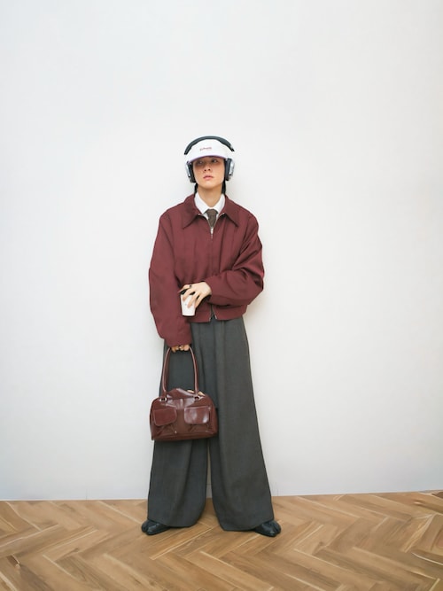 Wide straight herringbone tweed slacks/ワイドストレート