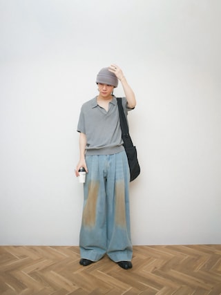 「Regen Glanz(レーゲングランツ)のskipper knit polo shirt/スキッパーニットポロシャツ(ポロシャツ)」を使った、Naotoさん(メンズ・165cm)の夏コーディネート