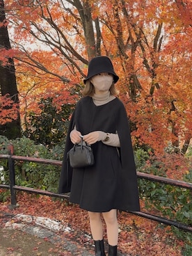 「KOBE LETTUCE（コウベレタス）のアイテム（ノーカラーコート）」を使った、高芦あかりさん（レディース・152cm）の冬コーディネート