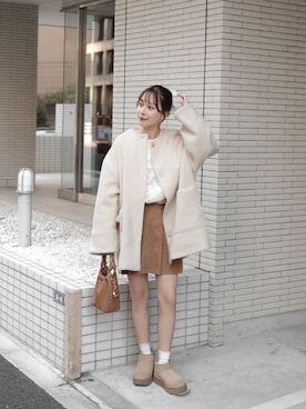 「アイテム（ノーカラーコート）」を使った、高芦あかりさん（レディース・152cm）の秋コーディネート