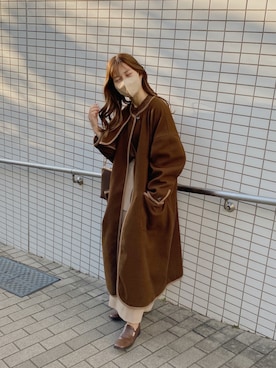 「ehka sopo（エヘカソポ）のアイテム（ノーカラーコート）」を使った、高芦あかりさん（レディース・152cm）の冬コーディネート