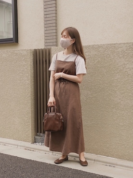 「JUNOAH（ジュノア）のアイテム（オールインワン・サロペット）」を使った、高芦あかりさん（レディース・152cm）の秋コーディネート