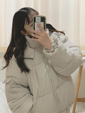 「韓国好きな人と繋がりたい」｜「アイテム（ダウンジャケット/コート）」を使った、ゆずゆさん（レディース・154cm）の冬コーディネート