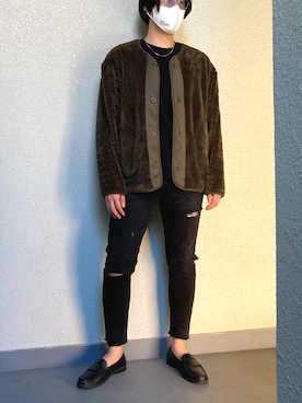 「黒スキニー」｜「アイテム（ノーカラージャケット）」を使った、ぴろぷんさん（メンズ・174cm）の秋コーディネート
