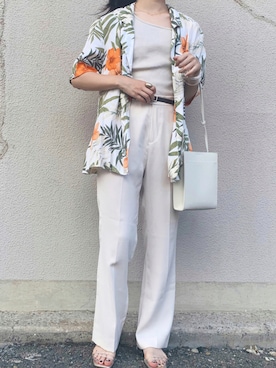 「LOWRYS FARM（ローリーズファーム）のセンタープレスカラーフレアパンツ　870189（その他パンツ）」を使った、neneさん（レディース・155cm）の夏コーディネート