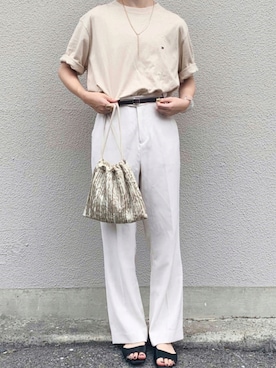 「LOWRYS FARM（ローリーズファーム）のセンタープレスカラーフレアパンツ　870189（その他パンツ）」を使った、neneさん（レディース・155cm）の夏コーディネート