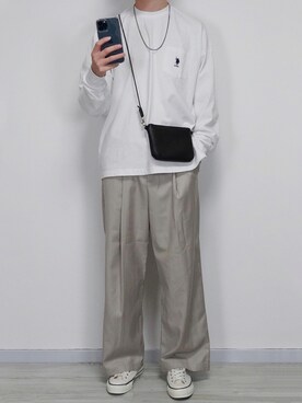 「U.S. POLO ASSN.（ユーエスポロアッスン）のU.S. POLO ASSN. /ユーエスポロアッスン 別注ワンポイント刺繍 ビッグシルエット長袖カットソー（Tシャツ/カットソー）」を使った、seiさん（メンズ・180cm）の夏コーディネート