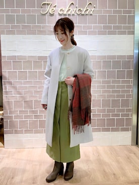 「Te chichi（テチチ）のアイテム（ノーカラーコート）」を使った、harumilkさん（レディース・154cm）の冬コーディネート