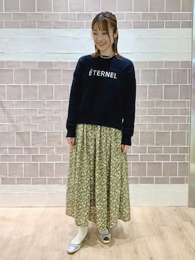 「ロゴニット」｜「アイテム（パンプス）」を使った、harumilkさん（レディース・154cm）の冬コーディネート