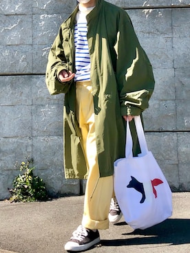 「イエローコーデ」｜「アイテム（モッズコート）」を使った、Na.2さん（メンズ・170cm）の春コーディネート