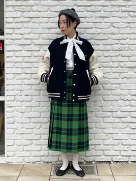 「ボウタイブラウス」｜「アイテム（ブルゾン）」を使った、Iwaさん（レディース・160cm）の秋コーディネート