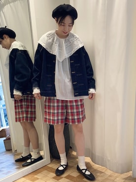 「アイテム（デニムジャケット）」を使った、Iwaさん（レディース・160cm）の秋コーディネート