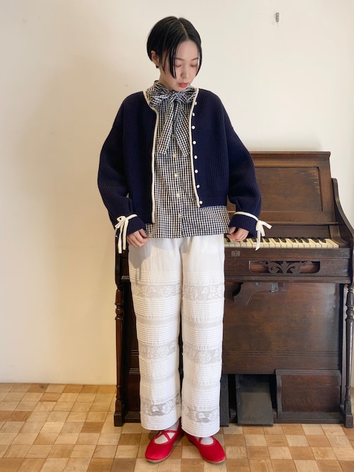 フレンチメリノ バイカラー袖りぼんカーディガンを使った人気