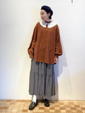 「アイテム（付け襟）」を使った、Iwaさん（レディース・160cm）の秋コーディネート