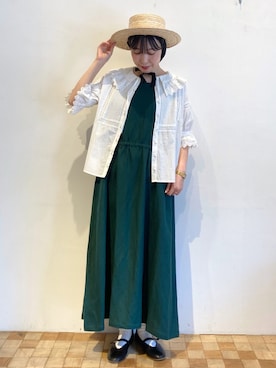 「カンカン帽」｜Iwaさん（レディース・160cm）の夏コーディネート