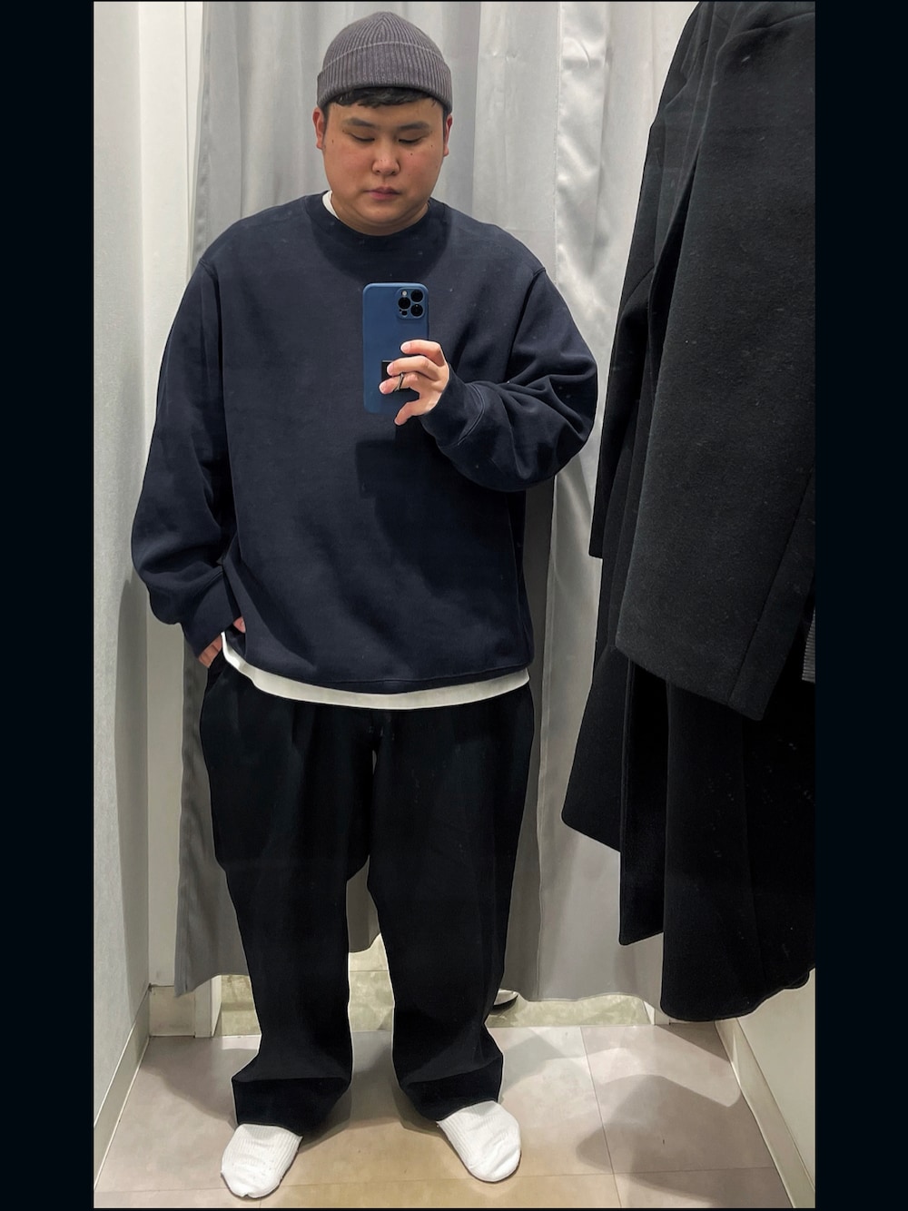 「秋コーデ、低身長、UNIQLO U、BMINGLIFESTOREbyBEAMS、New Balance、デブでもオシャレ、でぶ、ポチャイリッシュ、デブコーデ、ポチャメン」｜「B:MING by BEAMSの【OCEANS2月号掲載】ビーミング by ビームス / USA ワッチキャップ 18FW（ニットキャップ/ビーニー、グレー系）」を使った、ひぐまさんさん（メンズ・157cm）の秋コーディネートの1枚目の写真