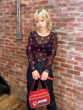 「HYSTERIC GLAMOUR（ヒステリックグラマー）のストレートデニムパンツ（デニムパンツ）」を使った、k_n_e0819さん（レディース・158cm）の夏コーディネート