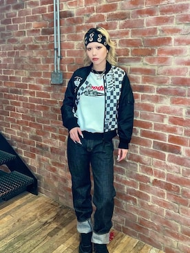 「HYSTERIC GLAMOUR（ヒステリックグラマー）のストレートデニムパンツ（デニムパンツ）」を使った、k_n_e0819さん（レディース・158cm）の秋コーディネート