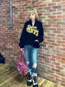 「HYSTERIC GLAMOUR（ヒステリックグラマー）のSNAKE LOOP 8分丈クラッシュデニムパンツ（デニムパンツ）」を使った、k_n_e0819さん（レディース・158cm）の秋コーディネート