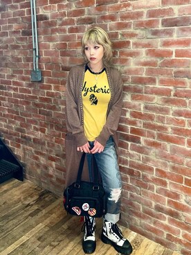 「HYSTERIC GLAMOUR（ヒステリックグラマー）のSNAKE LOOP 8分丈クラッシュデニムパンツ（デニムパンツ）」を使った、k_n_e0819さん（レディース・158cm）の秋コーディネート