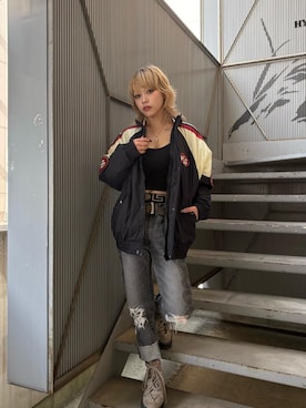 「HYSTERIC GLAMOUR（ヒステリックグラマー）のSNAKE LOOP 8分丈クラッシュデニムパンツ（デニムパンツ）」を使った、k_n_e0819さん（レディース・158cm）の秋コーディネート