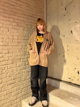 「HYSTERIC GLAMOUR（ヒステリックグラマー）のBLACK MAGIC WOMAN チビTシャツ（Tシャツ/カットソー）」を使った、k_n_e0819さん（レディース・158cm）の冬コーディネート