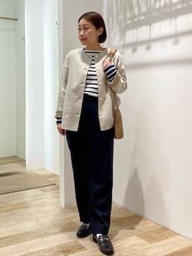 「オンオフ兼用」｜「アイテム（ノーカラージャケット）」を使った、sayakaさん（レディース・153cm）の冬コーディネート