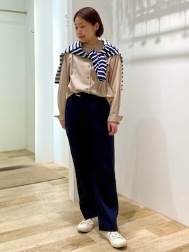 「human woman（ヒューマンウーマン）のスタンドカラーシャツブラウス（シャツ/ブラウス）」を使った、sayakaさん（レディース・153cm）の春コーディネート