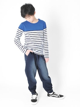 「アイテム（デニムパンツ）」を使った、GLAZOSさん（キッズ・147cm）の春コーディネート