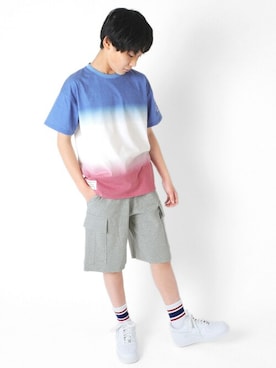 「アイテム（カーゴパンツ、グレー系）」を使った、GLAZOSさん（キッズ・146cm）の春コーディネート