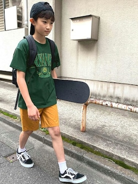 「アイテム（パンツ、イエロー系）」を使った、GLAZOSさん（キッズ・147cm）の夏コーディネート