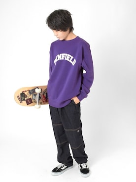 「アイテム（デニムパンツ）」を使った、GLAZOSさん（キッズ・149cm）の冬コーディネート