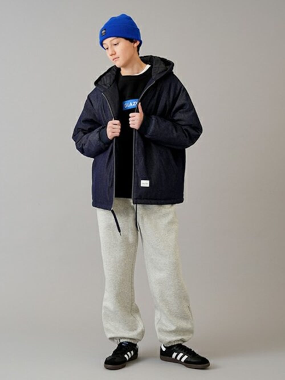 「ニット帽、ストリート、冬コーデ、男の子、高校生、中学生、nautica、小学生、glazos、グラソス」｜「GLAZOSの裏起毛・ジョガーパンツ（その他パンツ、グレー系）」を使った、GLAZOSさん（キッズ・166cm）の冬コーディネートの1枚目の写真