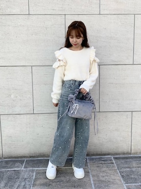 「参戦服」｜「アイテム（パンツ、ブルー系）」を使った、ゆまえもんさん（レディース・157cm）の秋コーディネート